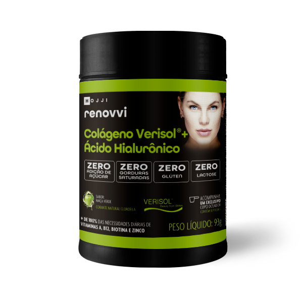 Ácido Hialurônico + Peptídeos de Colágeno Verisol c/ 93g - MAÇÃ VERDE - RENOVVI